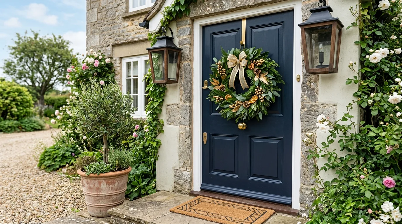 Elegant green wreath with gold accents